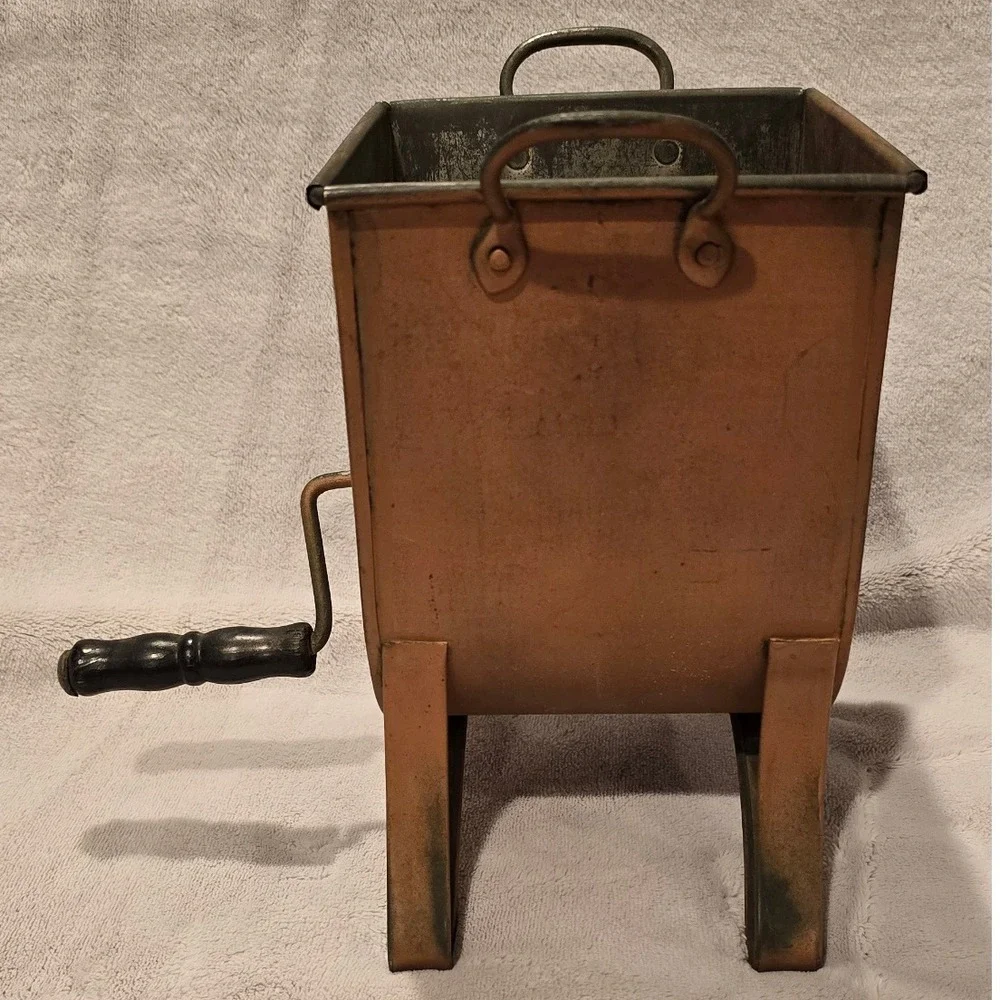 Antique Fries Metal Tin Butter Churn Batter Beater‎ Cream Whipper Mixer RARE